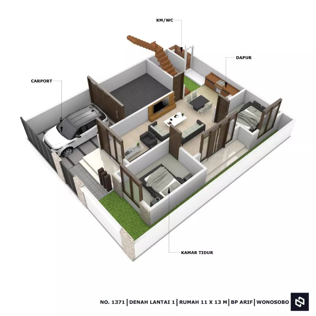 Desain rumah 11x13 Meter 2Lantai