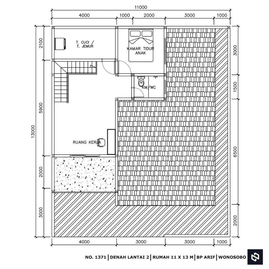 Desain rumah 11x13 Meter 2Lantai