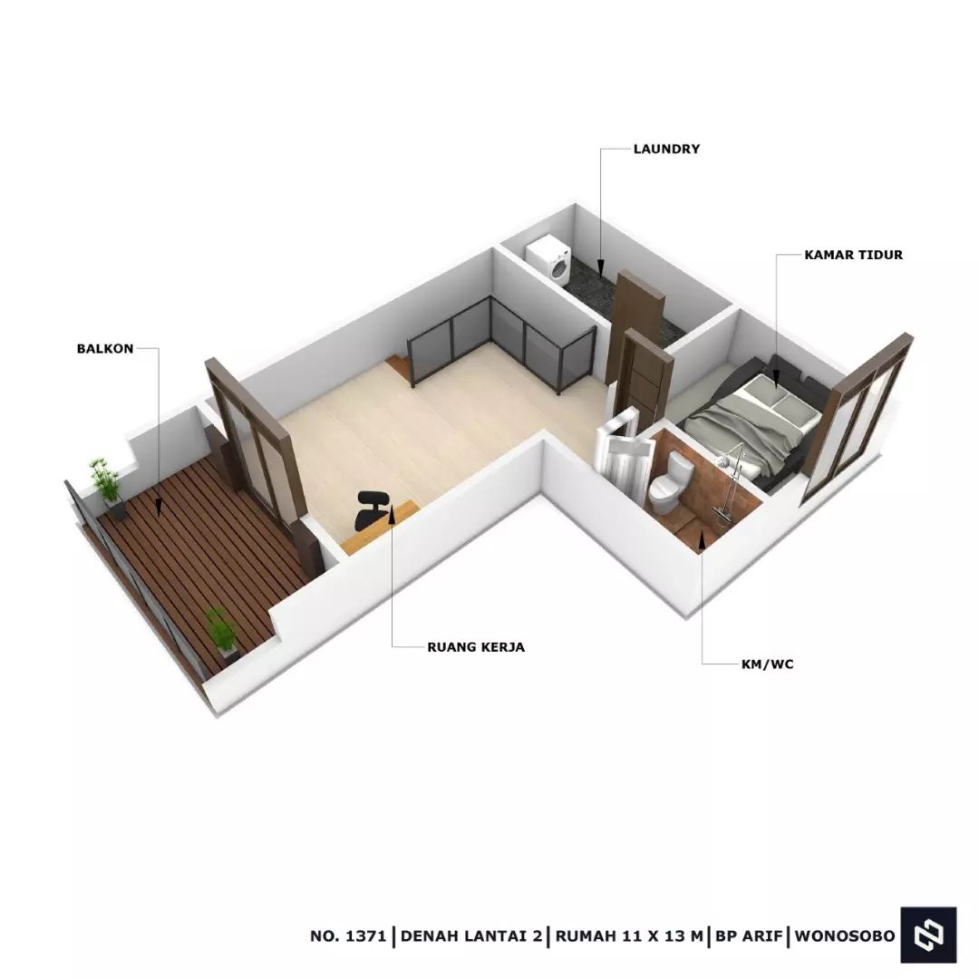 Desain rumah 11x13 Meter 2Lantai