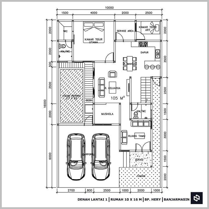 Desain rumah 10x16 Meter 2Lantai