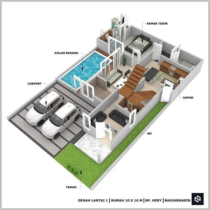 Desain rumah 10x16 Meter 2Lantai