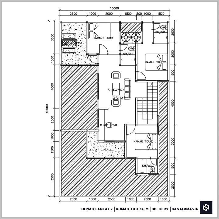 Desain rumah 10x16 Meter 2Lantai