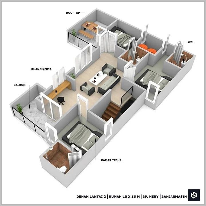 Desain rumah 10x16 Meter 2Lantai