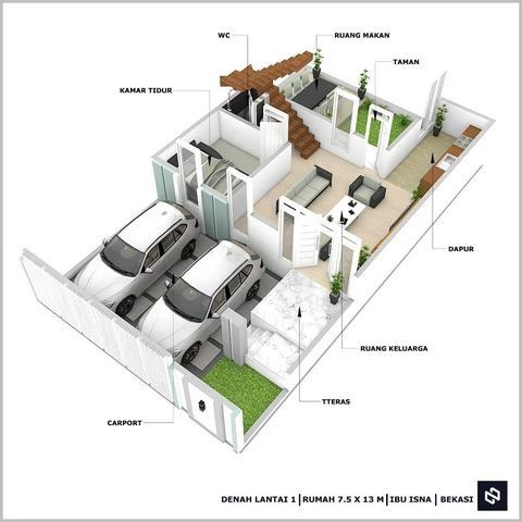 Desain rumah 7,5x13 Meter 2Lantai