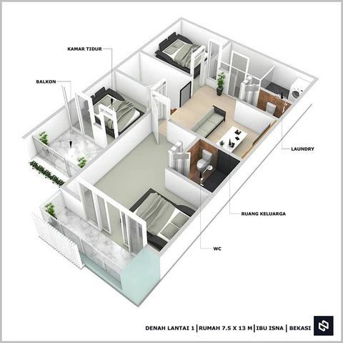 Desain rumah 7,5x13 Meter 2Lantai