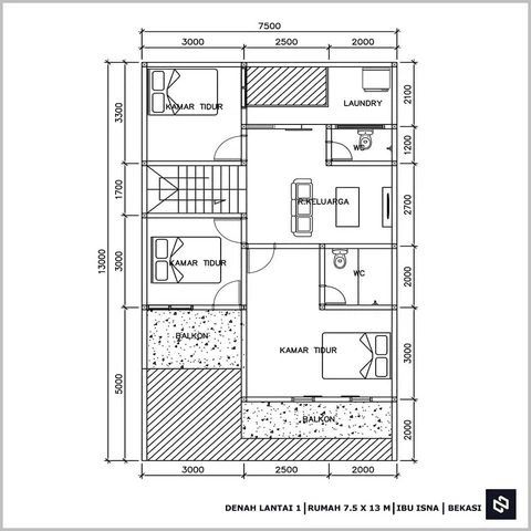 Desain rumah 7,5x13 Meter 2Lantai