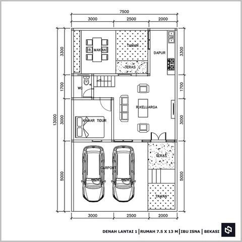 Desain rumah 7,5x13 Meter 2Lantai