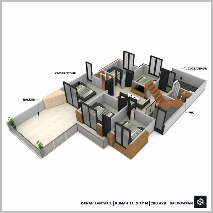 Desain rumah 11x17 Meter 2Lantai