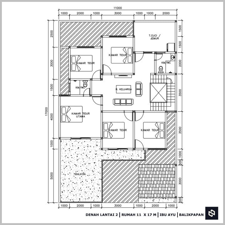 Desain rumah 11x17 Meter 2Lantai