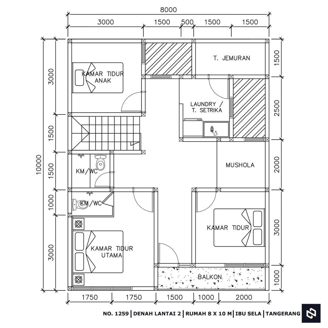 Desain rumah 8x10 Meter 2Lantai