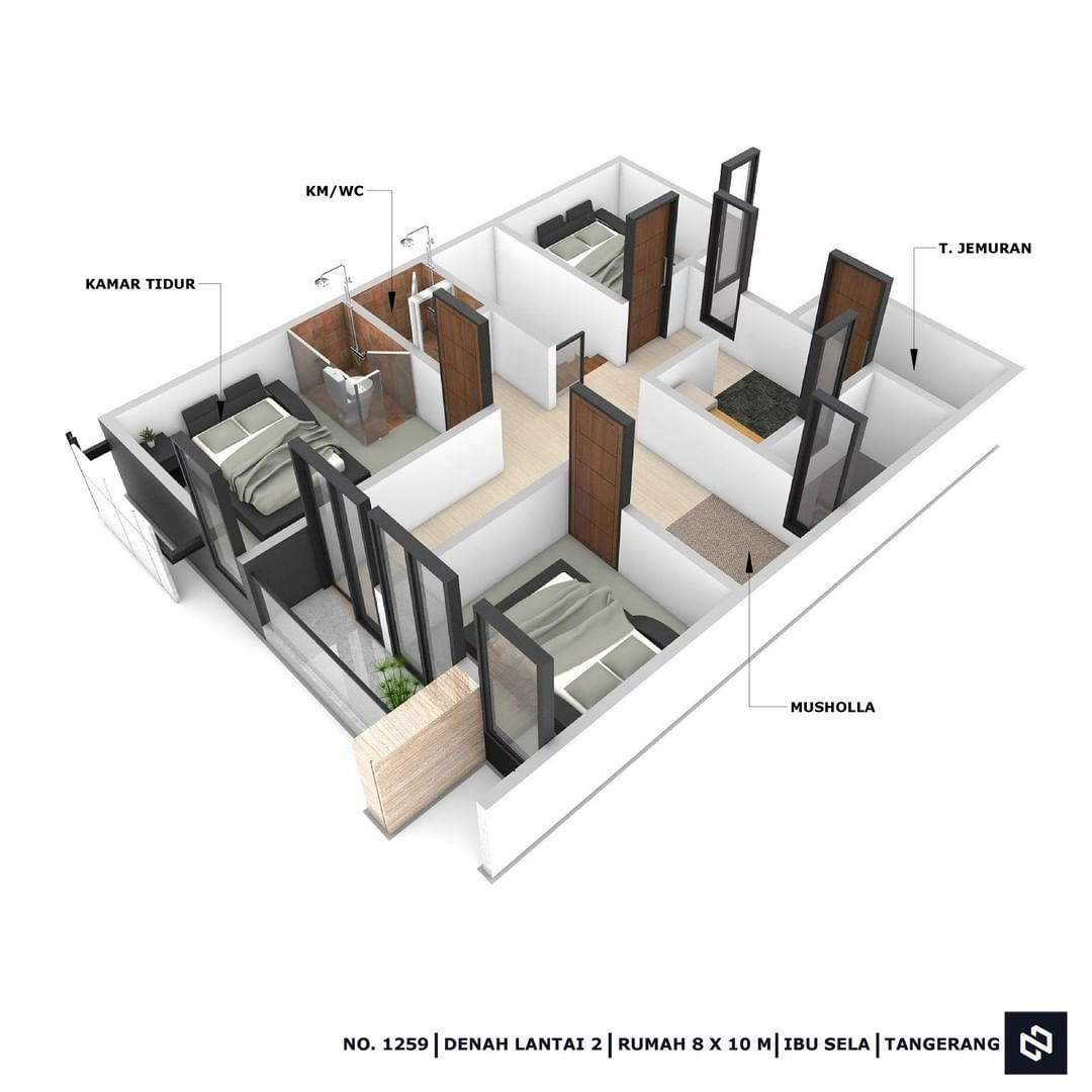 Desain rumah 8x10 Meter 2Lantai