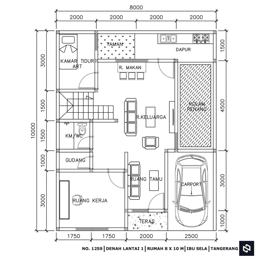 Desain rumah 8x10 Meter 2Lantai