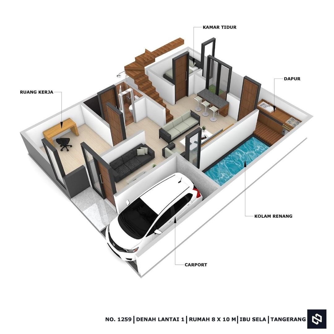 Desain rumah 8x10 Meter 2Lantai