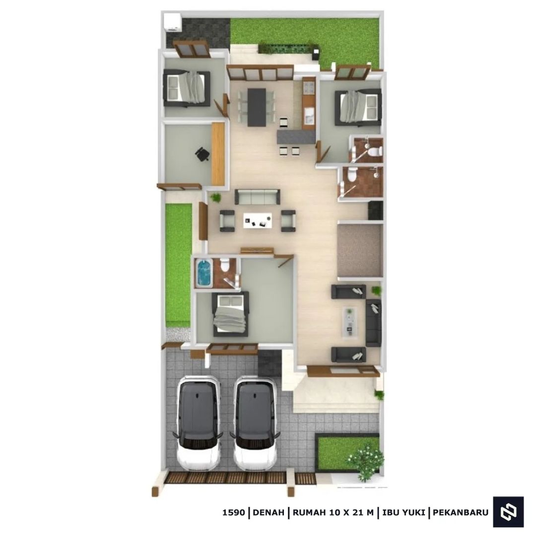 Desain rumah 10x21 Meter 1Lantai