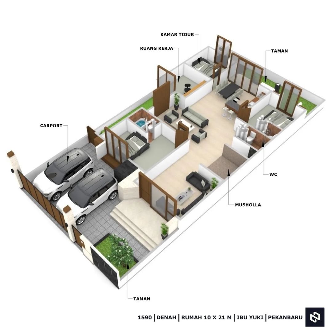 Desain rumah 10x21 Meter 1Lantai