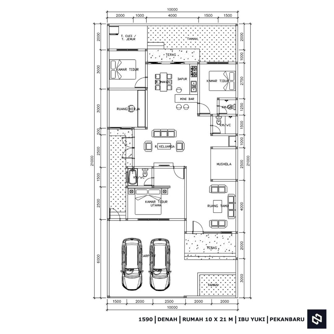 Desain rumah 10x21 Meter 1Lantai