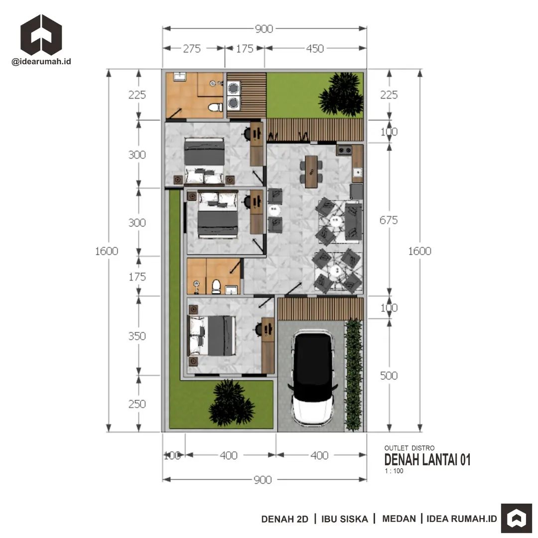 Desain rumah 9x16 Meter 1Lantai