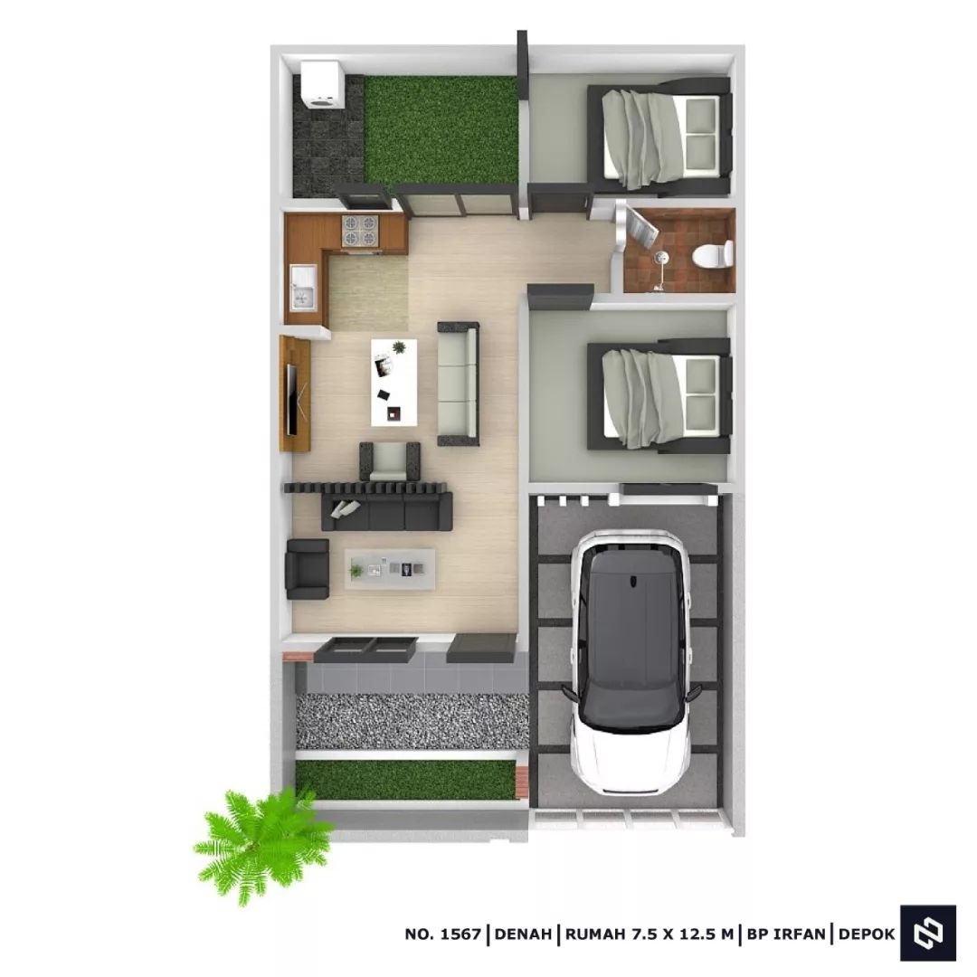 Desain rumah 7,5x12,5 Meter 1Lantai