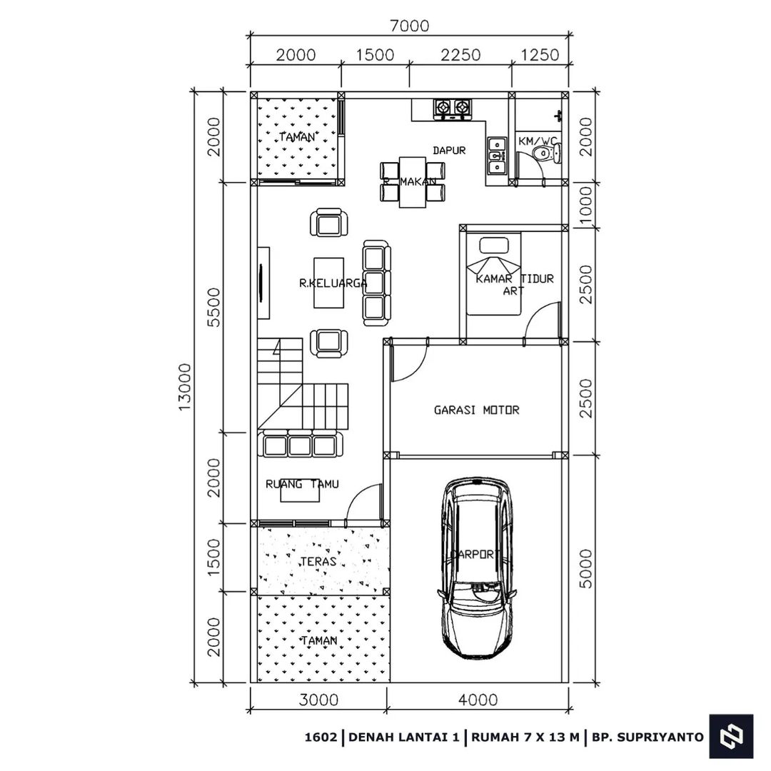 Desain rumah 7x13 Meter 2Lantai