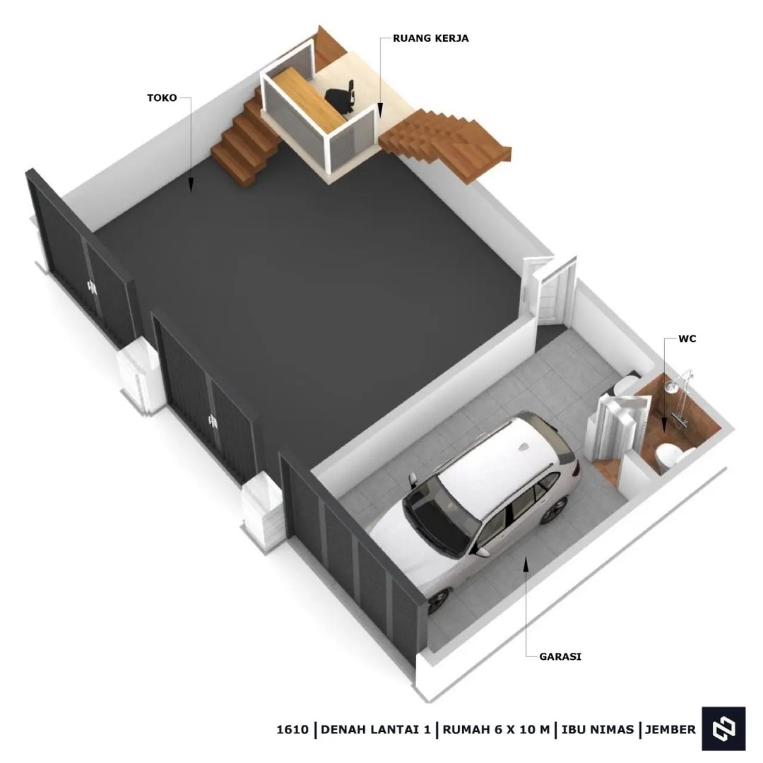 Desain rumah 10x6 Meter 2Lantai