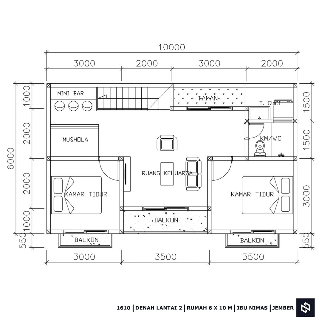 Desain rumah 10x6 Meter 2Lantai