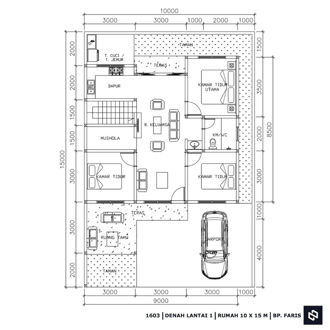 Desain rumah 10x15 Meter 2Lantai