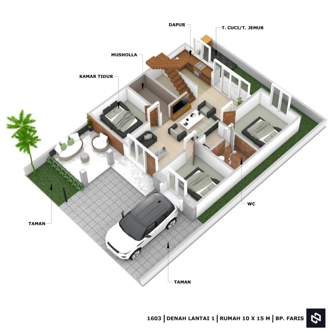 Desain rumah 10x15 Meter 2Lantai