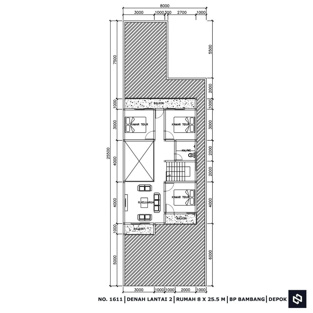 Desain rumah 8x25 Meter 2Lantai