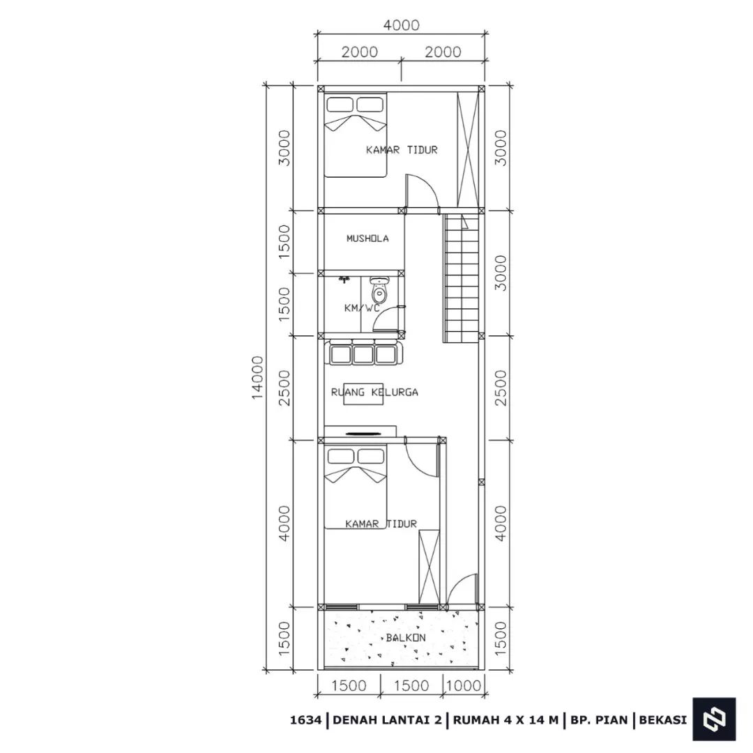 Desain rumah 4x14 Meter 2Lantai