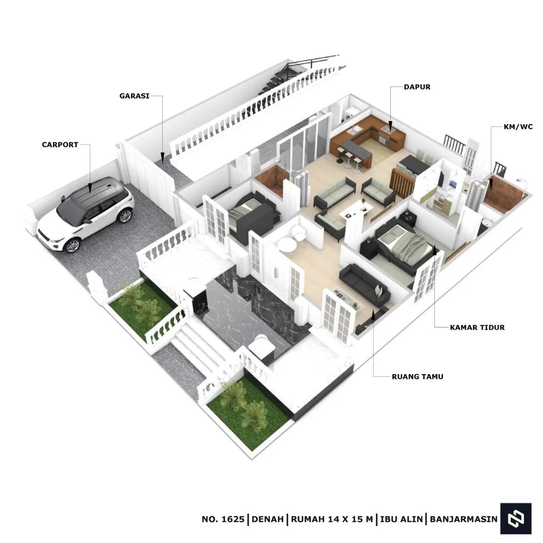 Desain rumah 14x15 Meter 1Lantai