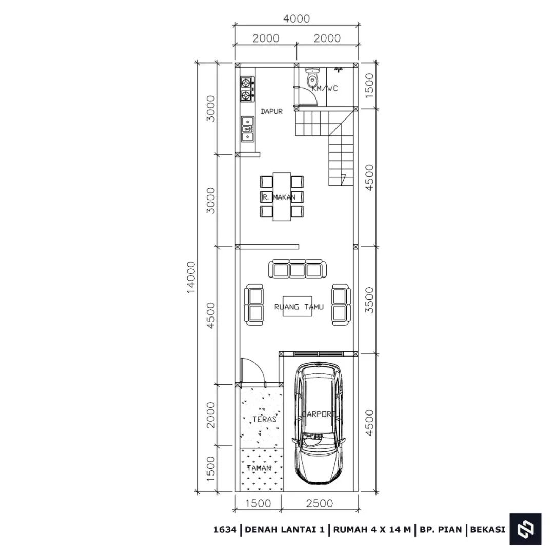 Desain rumah 4x14 Meter 2Lantai