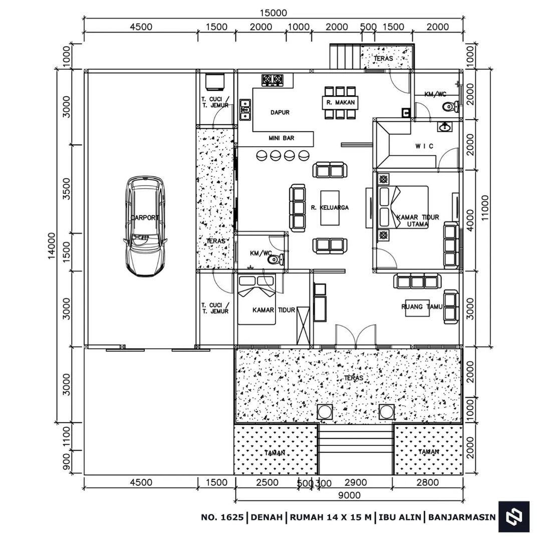 Desain rumah 14x15 Meter 1Lantai