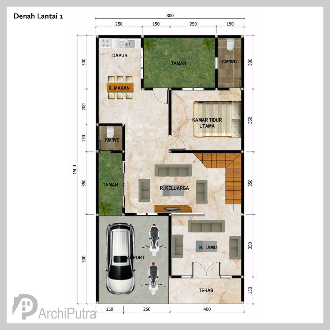 Desain rumah 8x15 Meter 2Lantai