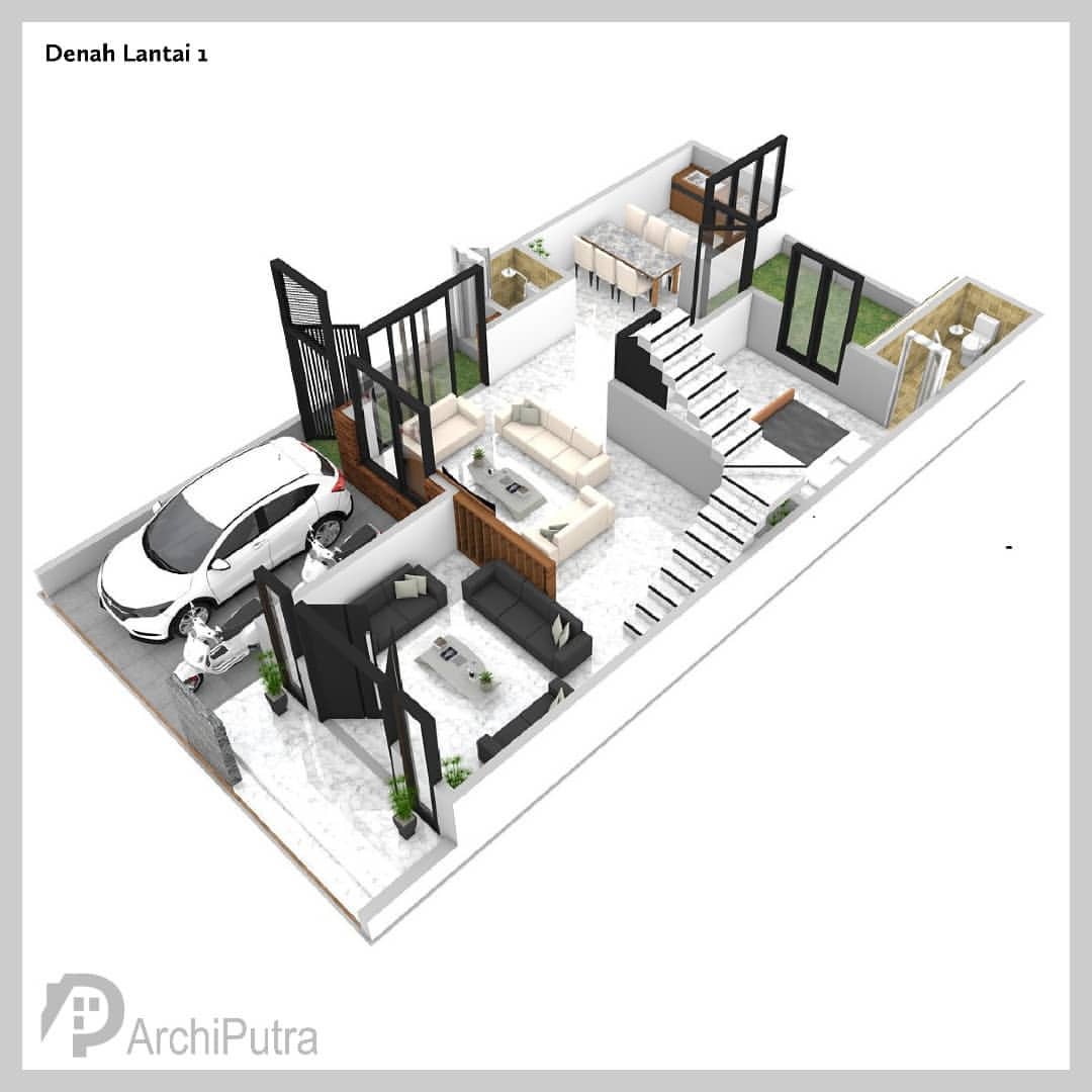 Desain rumah 8x15 Meter 2Lantai