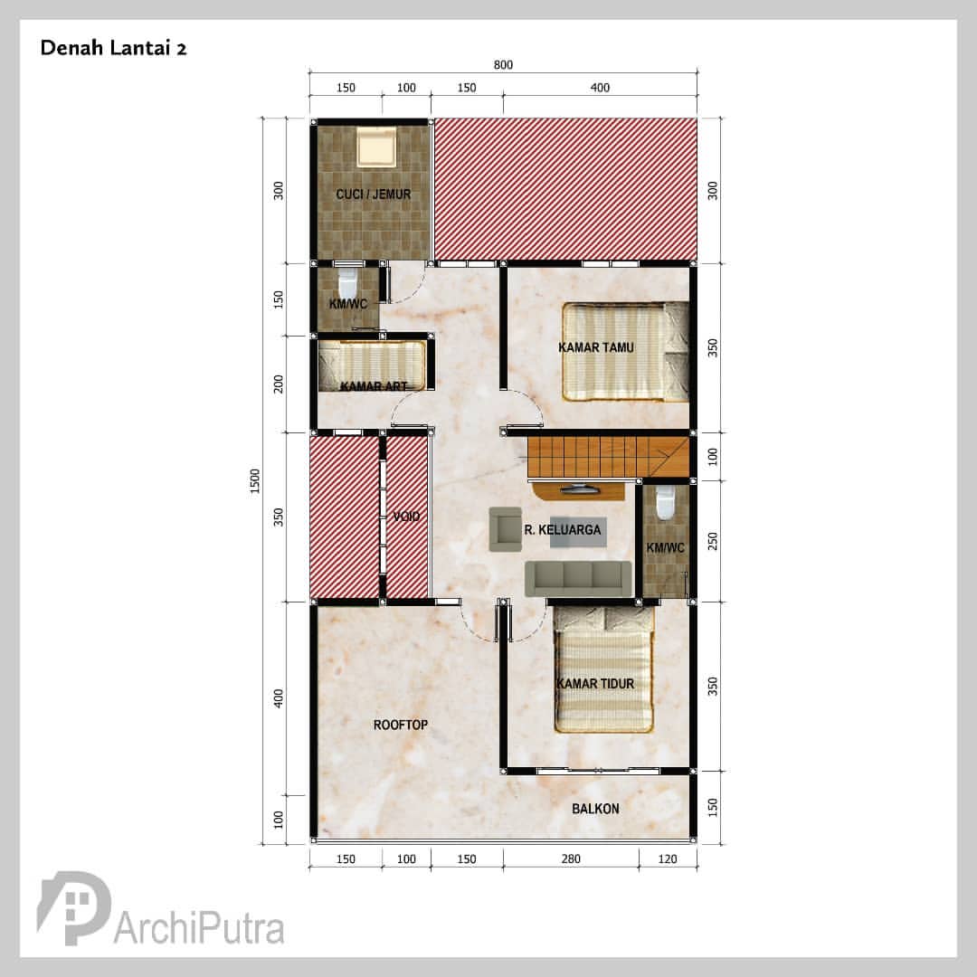 Desain rumah 8x15 Meter 2Lantai