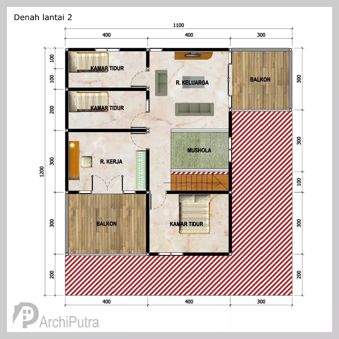 Desain rumah 11x12 Meter 2Lantai