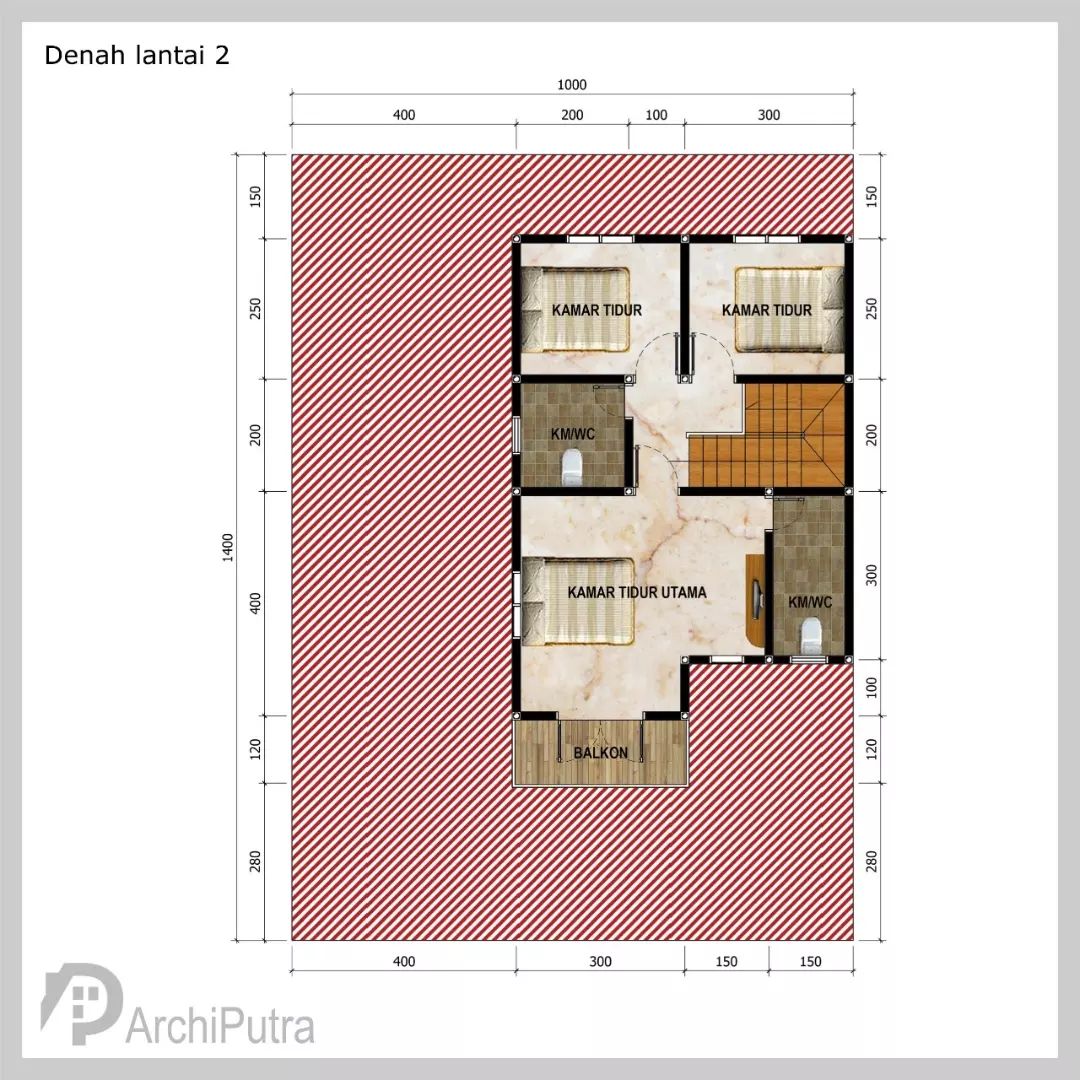 Desain rumah 10x14 Meter 2Lantai