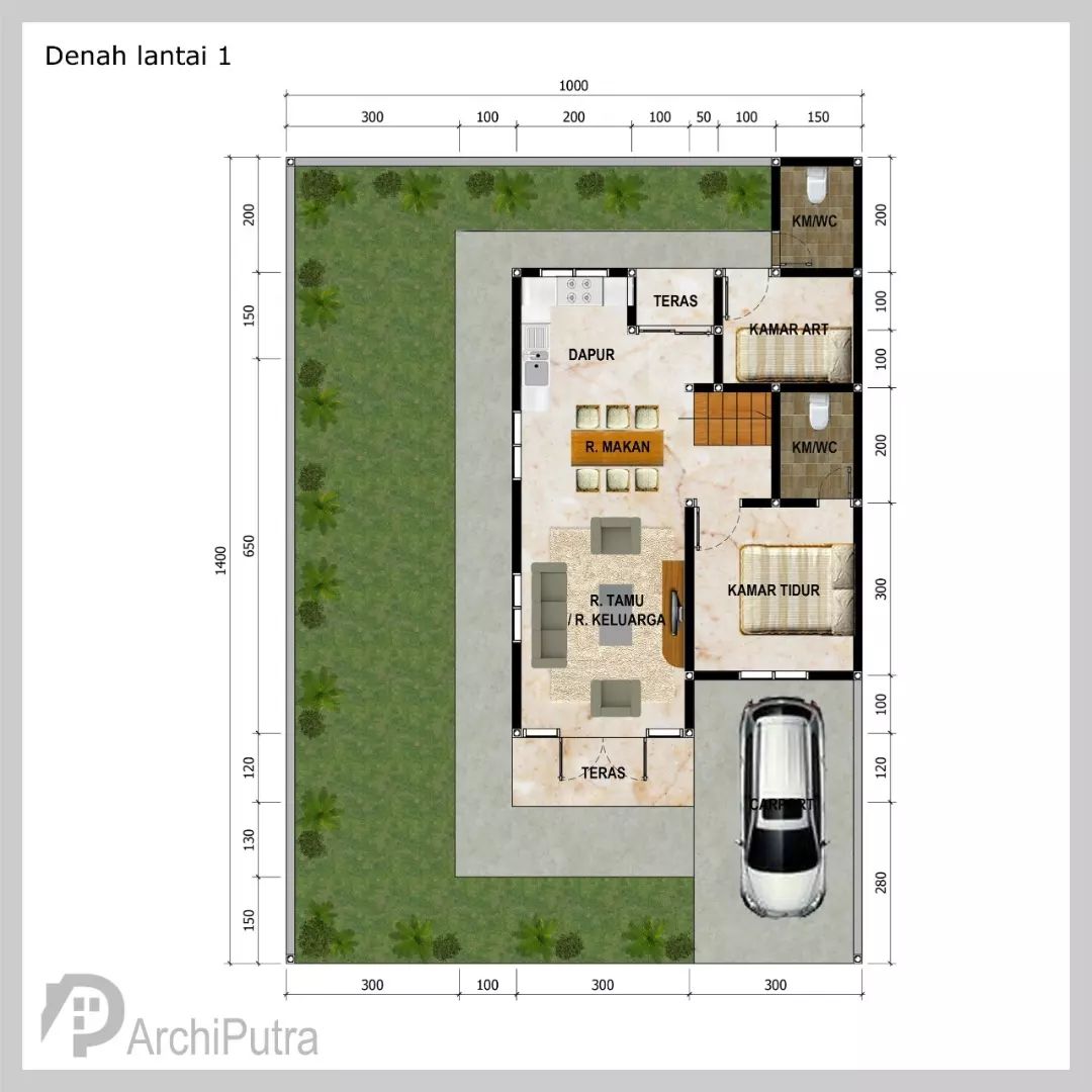 Desain rumah 10x14 Meter 2Lantai