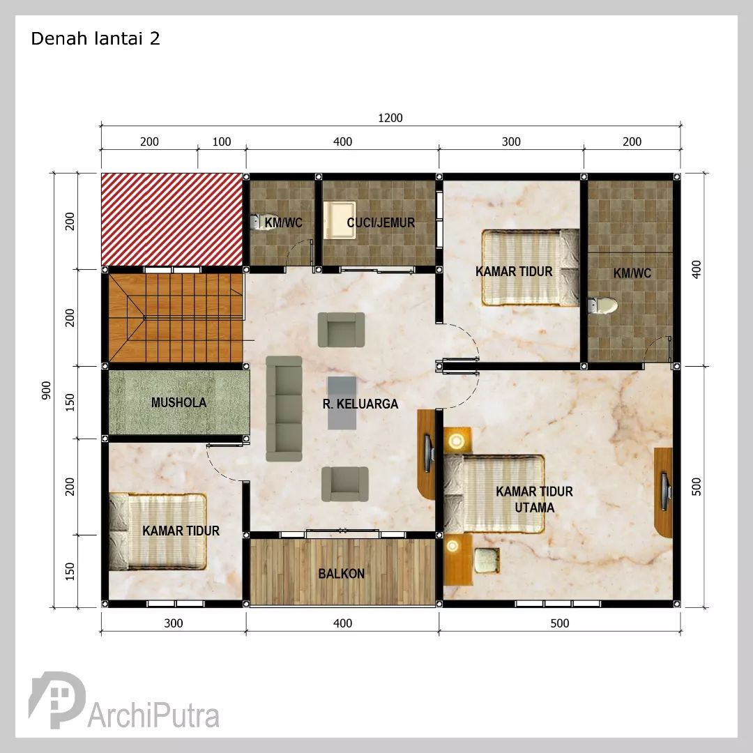 Desain rumah 12x9 Meter 2Lantai