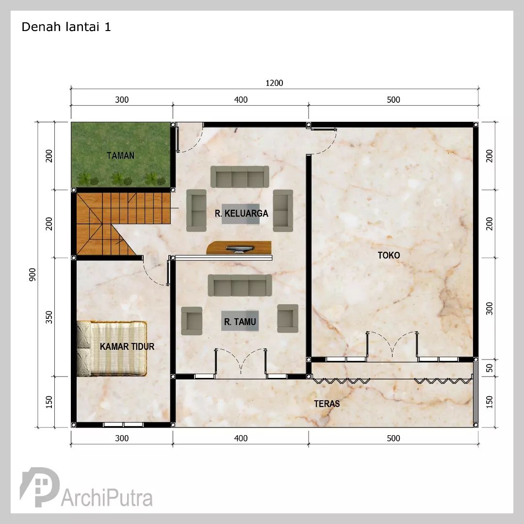 Desain rumah 12x9 Meter 2Lantai