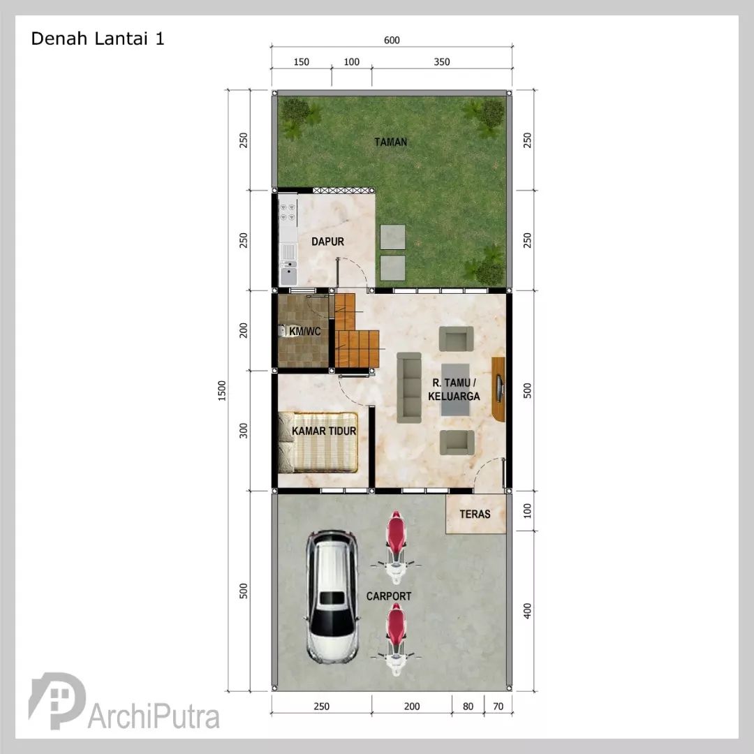 Desain rumah 6x15 Meter 2Lantai