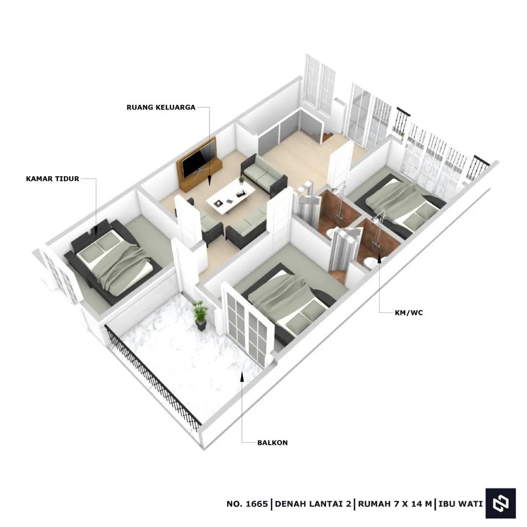 Desain rumah 7x14 Meter 2Lantai