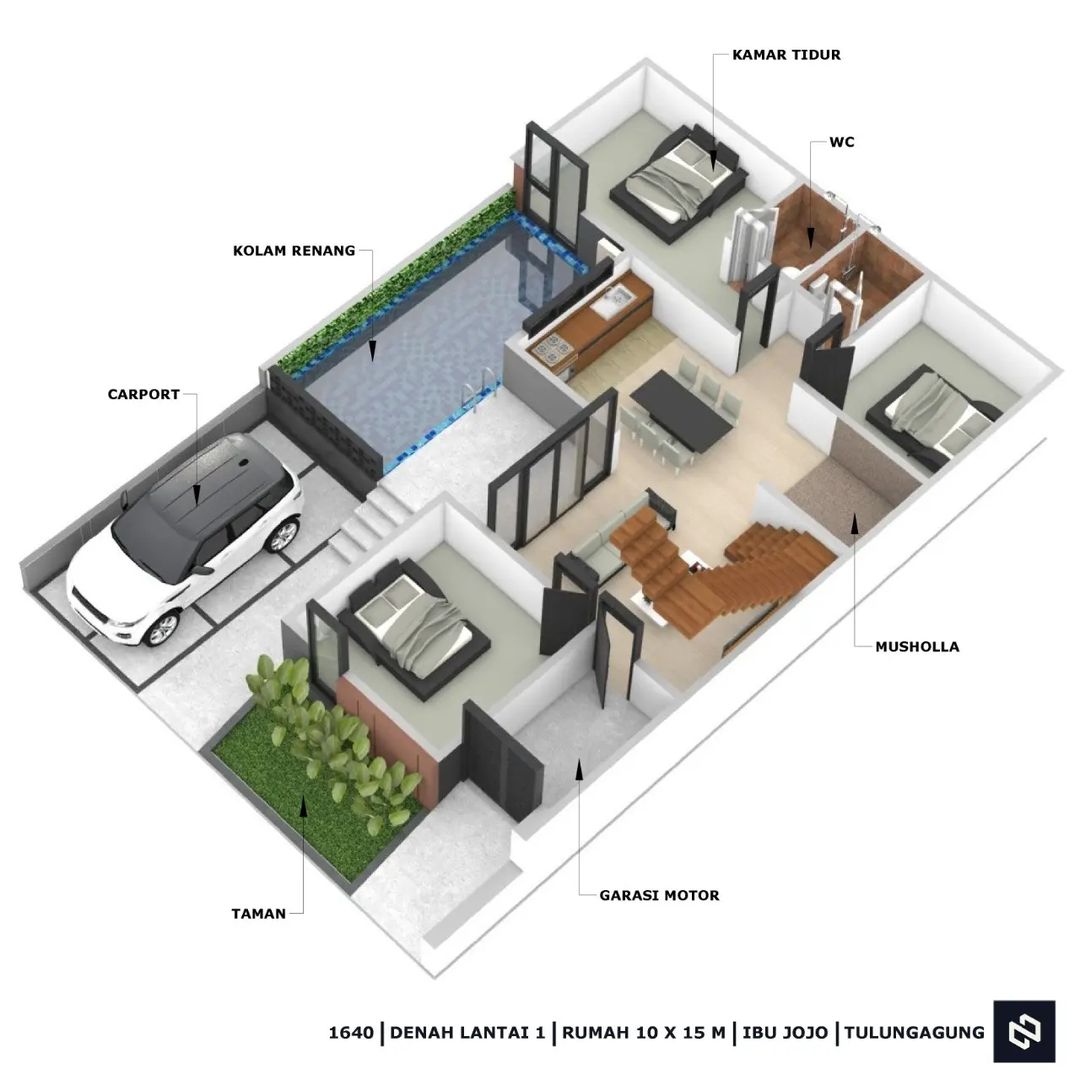 Desain rumah 10x15 Meter 2Lantai