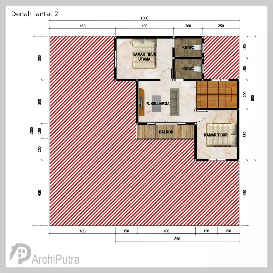 Desain rumah 13x13 Meter 2Lantai