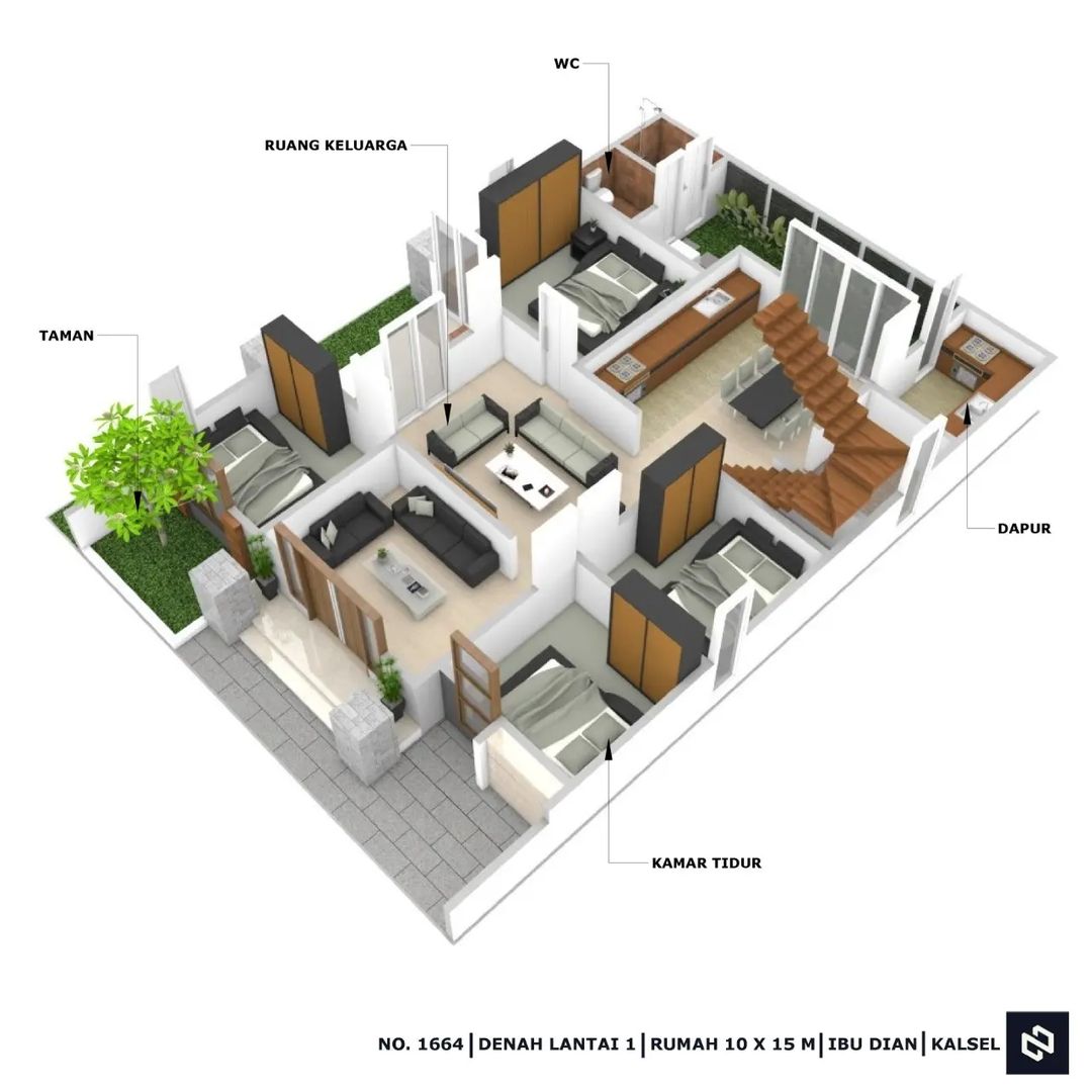 Desain rumah 10x15 Meter 2Lantai