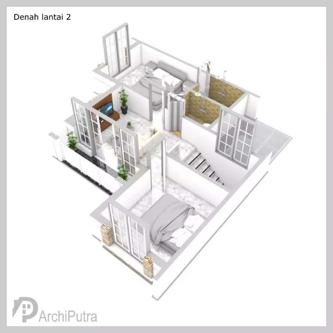 Desain rumah 13x13 Meter 2Lantai