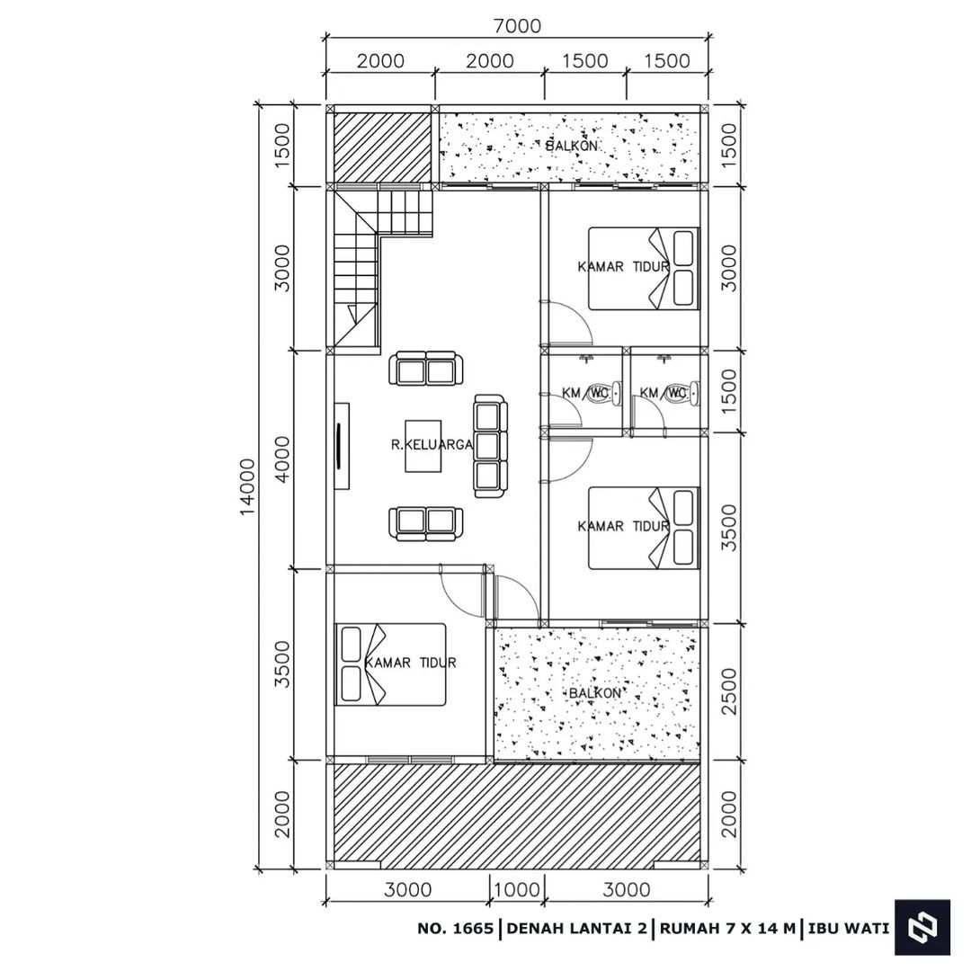 Desain rumah 7x14 Meter 2Lantai