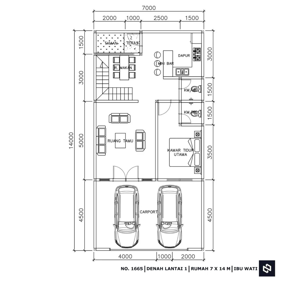 Desain rumah 7x14 Meter 2Lantai