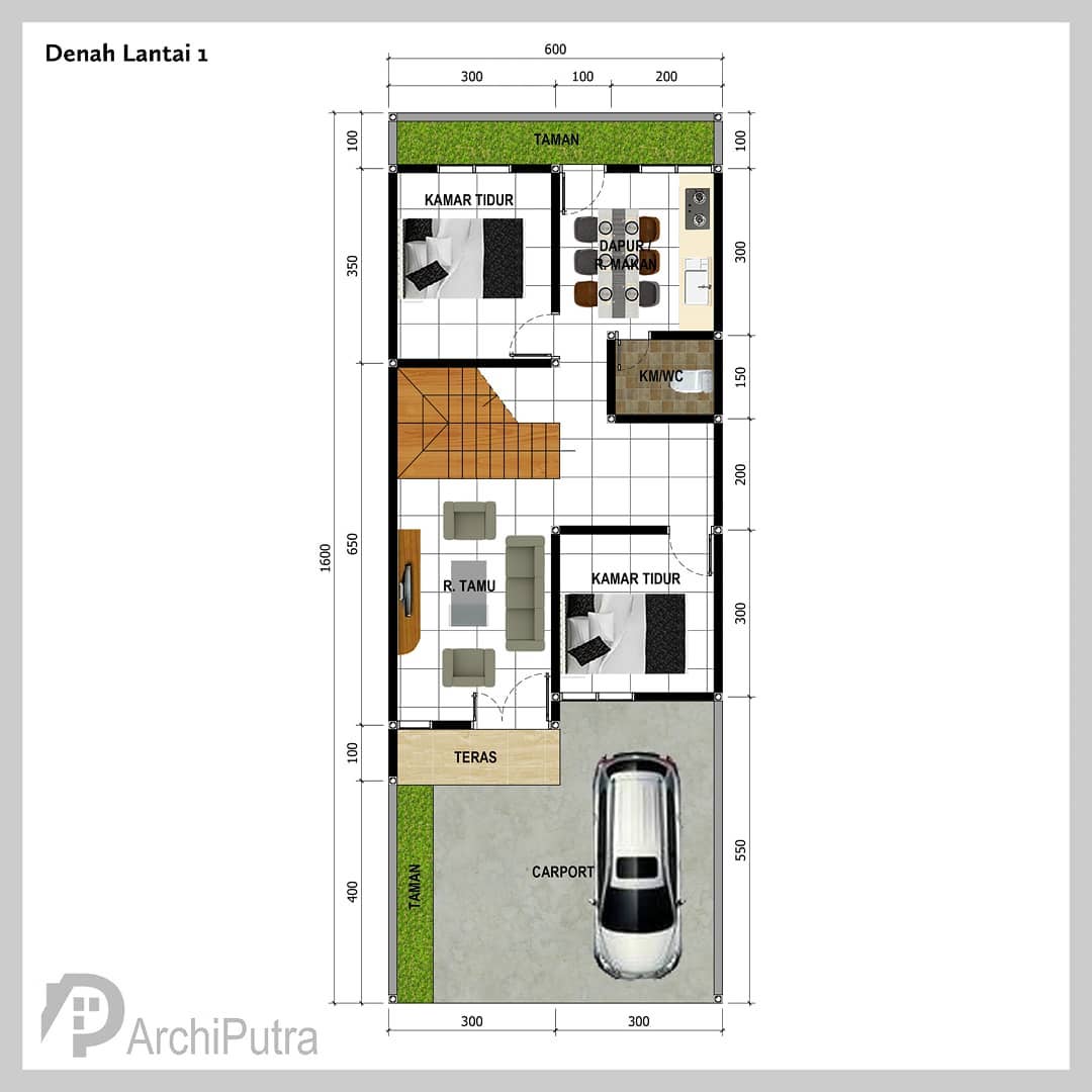 Desain rumah 6x16 Meter 2Lantai