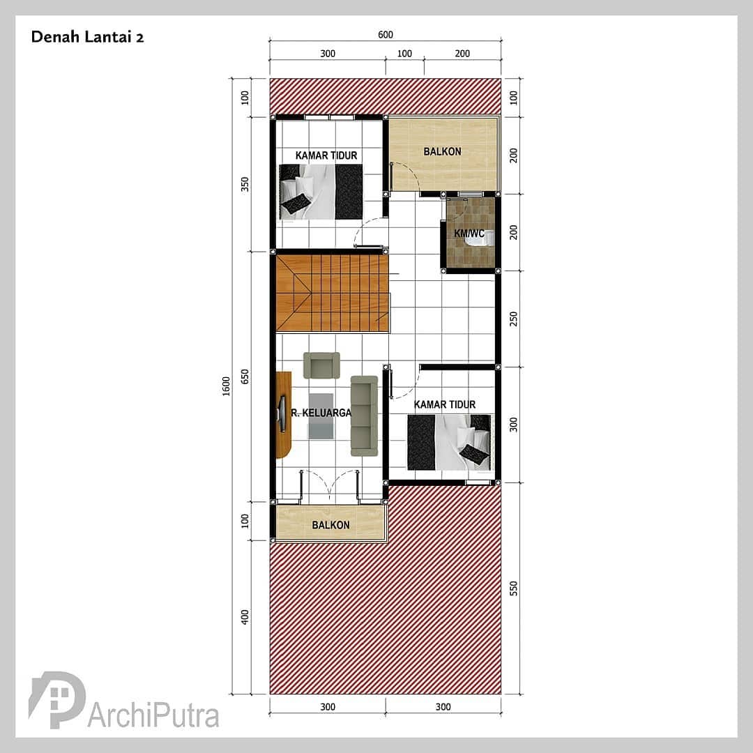 Desain rumah 6x16 Meter 2Lantai